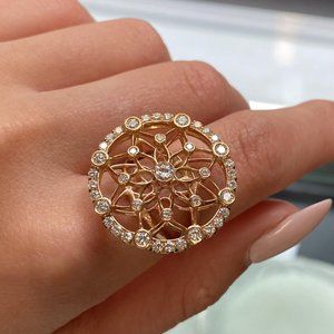 Luca Carati Diamond Large Cocktail Ring 18K Rose Gold 1.21Cttw Size 6.75